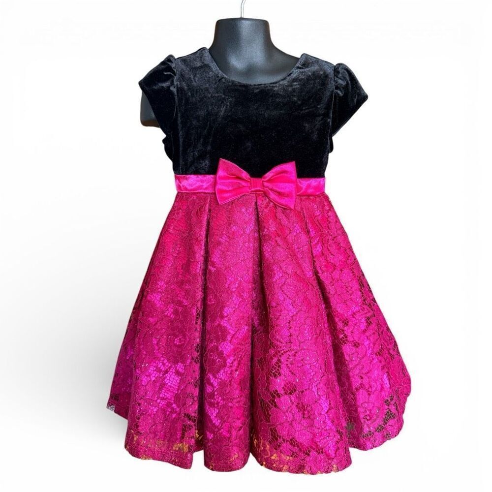 Toddler Girls Jona Michelle Black Velvet and Shimmer Lace Dress - Sz 4T